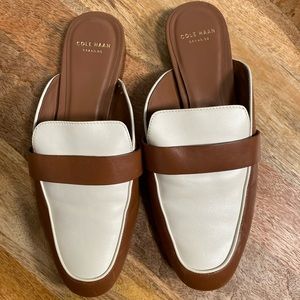 Cole Haan Leather Cream and Brown Flat Mules Size 7